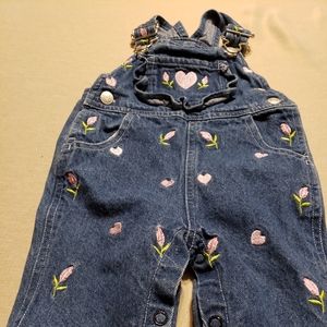 Baby bib overalls with pink flowers4t